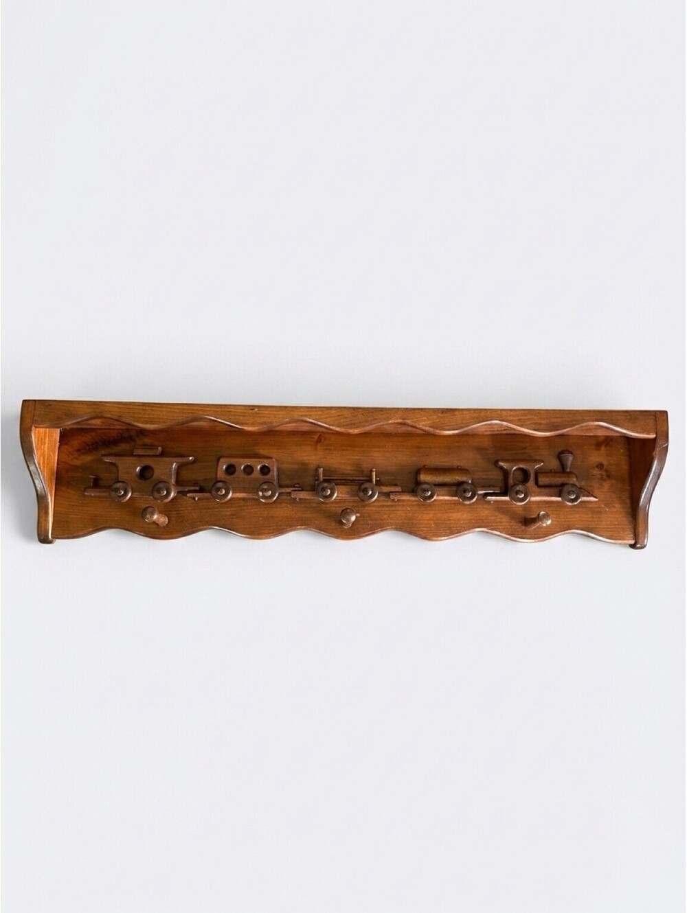 Vintage Wooden Train-Themed Wall Coat Rack with Shelf